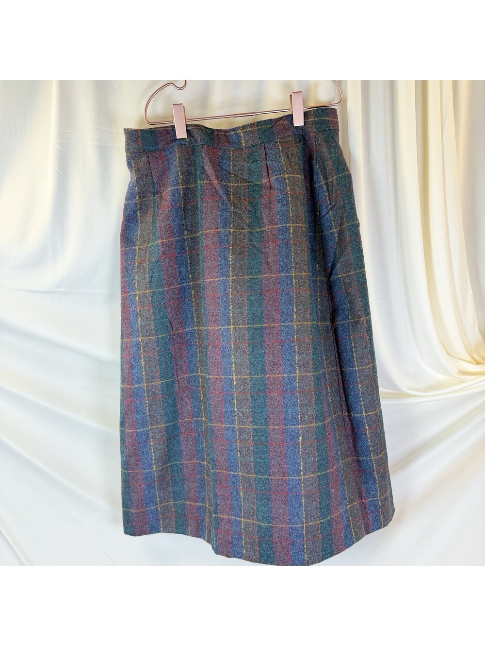 Vintage You Babes Wool Plaid A-Line Wrap Skirt Tartan Check Sz 13 27 In Length